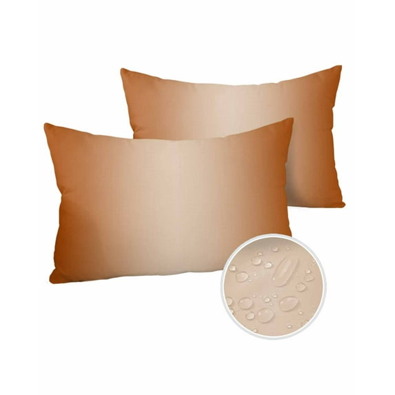 Pack of 2 Outdoor Pillow Covers, Burnt Orange Ombre Solid Color Gradient Modern Art Waterproof Square Throw Pillowcase Cushion Decorative Pillow Covers for Couch Patio Tent, 20x12 in