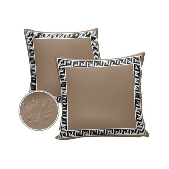 Pack of 2 Outdoor Pillow Covers, Chinese Style Pattern Brown Background Waterproof Square Throw Pillowcase Cushion Decorative Pillow Covers for Couch Patio Tent, 20x20 in