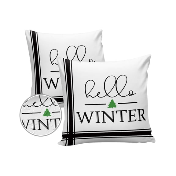 Pack of 2 Outdoor Pillow Covers, Christmas Hello Winter Xmas Tree Black Line Waterproof Square Throw Pillowcase Cushion Decorative Pillow Covers for Couch Patio Tent, 20x20 in