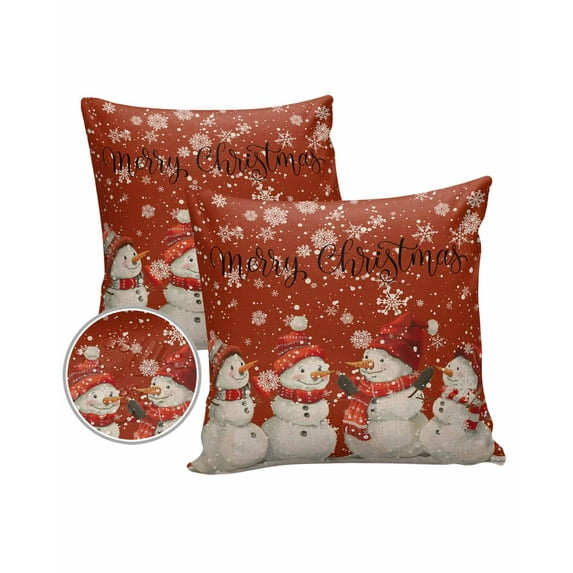 Pack of 2 Outdoor Pillow Covers, Christmas Snowman Watercolor Snowflakes Hand Painted Retro Red Waterproof Square Throw Pillowcase Cushion Decorative Pillow Covers for Couch Patio Tent, 24x24 in