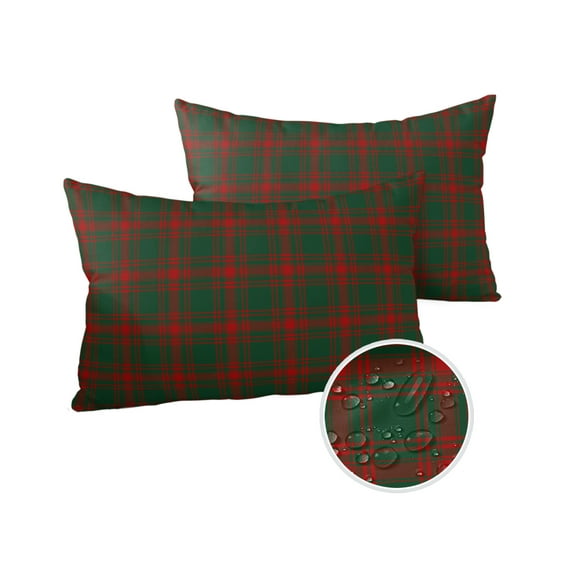 Pack of 2 Outdoor Pillow Covers, Christmas Winter Vintage Farmhouse Red Green Plaid Waterproof Square Throw Pillowcase Cushion Decorative Pillow Covers for Couch Patio Tent, 20x12 in