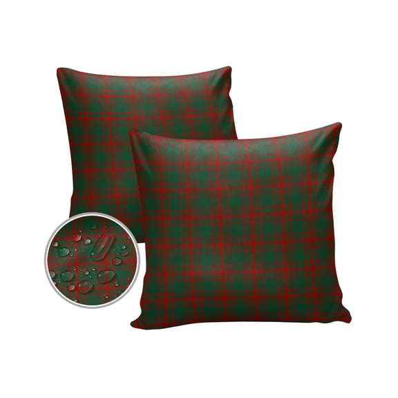 Pack of 2 Outdoor Pillow Covers, Christmas Winter Vintage Farmhouse Red Green Plaid Waterproof Square Throw Pillowcase Cushion Decorative Pillow Covers for Couch Patio Tent, 18x18 in