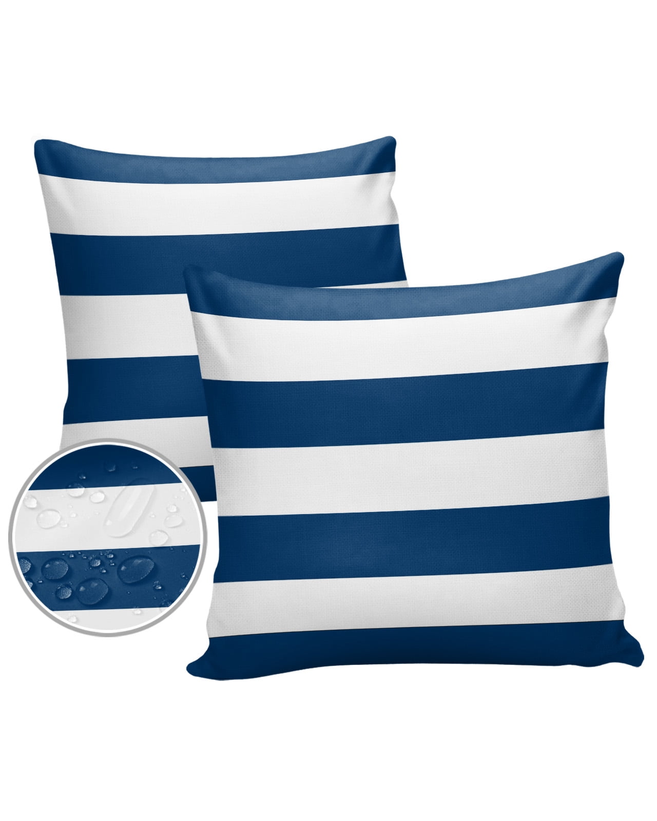 Pack of 2 Outdoor Pillow Covers, Classic Blue and White Stripe Pattern Waterproof Square Throw Pillowcase Cushion Decorative Pillow Covers for Couch Patio Tent, 18x18 in