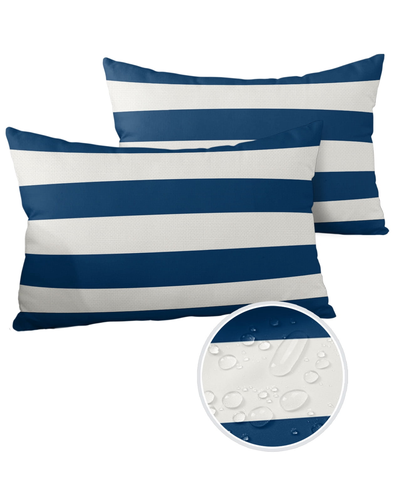 Pack of 2 Outdoor Pillow Covers, Classic Blue and White Stripe Pattern Waterproof Square Throw Pillowcase Cushion Decorative Pillow Covers for Couch Patio Tent, 20x12 in
