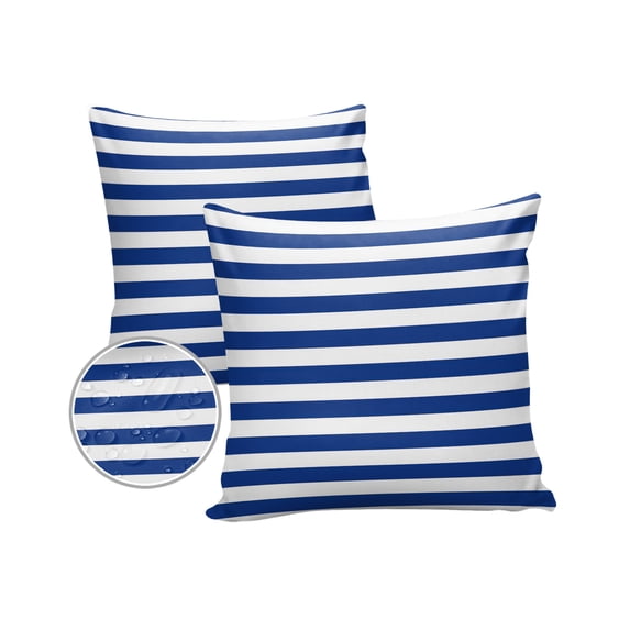 Pack of 2 Outdoor Pillow Covers, Colorful Blue and White Horizontal Stripes Waterproof Square Throw Pillowcase Cushion Decorative Pillow Covers for Couch Patio Tent, 26x26 in