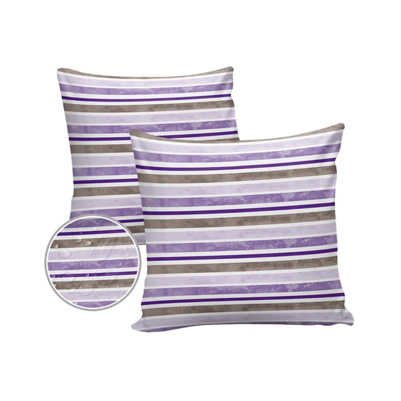 Pack of 2 Outdoor Pillow Covers, Colorful Stripe Gray Lilac and Purple Retro Texture Waterproof Square Throw Pillowcase Cushion Decorative Pillow Covers for Couch Patio Tent, 18x18 in