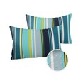 Pack of 2 Outdoor Pillow Covers, Colorful Stripes Navy Blue Teal