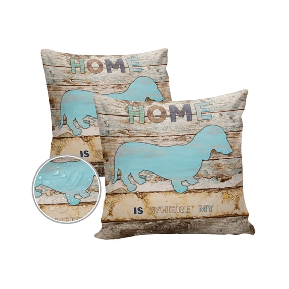 Pack of 2 Outdoor Pillow Covers, Dachshund Animal Retro Waterproof Square Throw Pillowcase Cushion Decorative Pillow Covers for Couch Patio Tent, 18x18 in