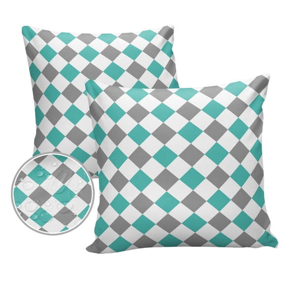 Pack of 2 Outdoor Pillow Covers, Diamond Lattice Texture Grey Water Color Waterproof Square Throw Pillowcase Cushion Decorative Pillow Covers for Couch Patio Tent, 18x18 in