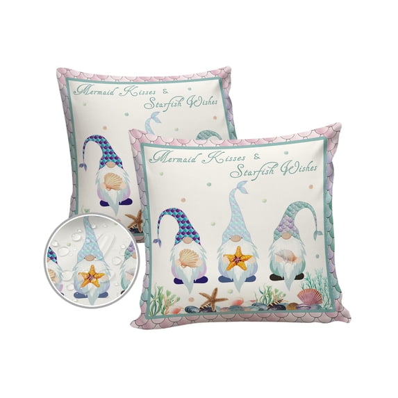 Pack of 2 Outdoor Pillow Covers, Dwarf Mermaid Kiss Starfish Waterproof Square Throw Pillowcase Cushion Decorative Pillow Covers for Couch Patio Tent, 20x20 in