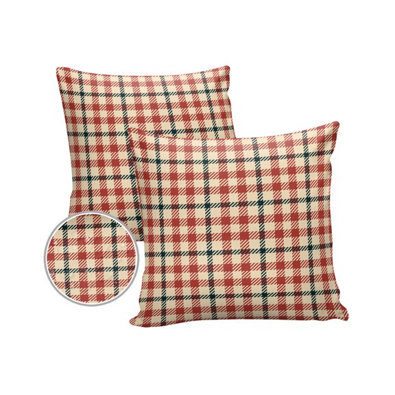 Pack of 2 Outdoor Pillow Covers, England Wind Check Red Deep Grey Waterproof Square Throw Pillowcase Cushion Decorative Pillow Covers for Couch Patio Tent, 18x18 in