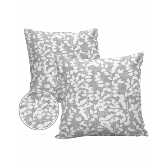 Pack of 2 Outdoor Pillow Covers, Farmhouse Botanical White Leaves Pattern Waterproof Square Throw Pillowcase Cushion Decorative Pillow Covers for Couch Patio Tent, 20x20 in
