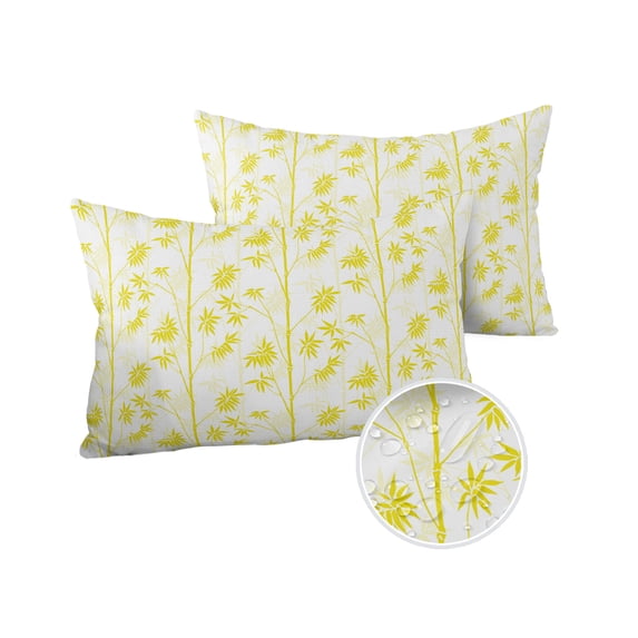 Pack of 2 Outdoor Pillow Covers, Farmhouse Yellow Plants Texture Waterproof Square Throw Pillowcase Cushion Decorative Pillow Covers for Couch Patio Tent, 20x12 in