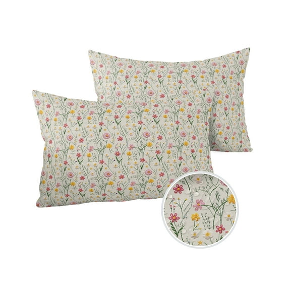 Pack of 2 Outdoor Pillow Covers, Flowers Pink White Floral Pattern Waterproof Square Throw Pillowcase Cushion Decorative Pillow Covers for Couch Patio Tent, 20x12 in