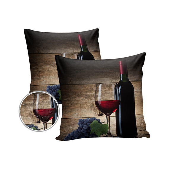 Pack of 2 Outdoor Pillow Covers, Fruit Grape Red Wine Glass Painting Waterproof Square Throw Pillowcase Cushion Decorative Pillow Covers for Couch Patio Tent, 16x16 in