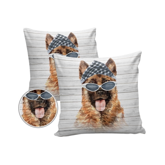 Pack of 2 Outdoor Pillow Covers, Funny German Shepherd Dog with Sunglasses Pattern Waterproof Square Throw Pillowcase Cushion Decorative Pillow Covers for Couch Patio Tent, 16x16 in