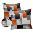 thumbnail image 1 of Pack of 2 Outdoor Pillow Covers, Geometric 3D Abstract Orange Black Gray Square Pattern Waterproof Square Throw Pillowcase Cushion Decorative Pillow Covers for Couch Patio Tent, 18x18 in, 1 of 6