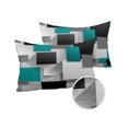 thumbnail image 1 of Pack of 2 Outdoor Pillow Covers, Geometric 3D Abstract Teal Black Gray Square Pattern Waterproof Square Throw Pillowcase Cushion Decorative Pillow Covers for Couch Patio Tent, 20x12 in, 1 of 6
