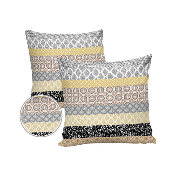 Pack of 2 Outdoor Pillow Covers, Geometric Bohemia Stripes Brown Yellow and Black Waterproof Square Throw Pillowcase Cushion Decorative Pillow Covers for Couch Patio Tent, 18x18 in