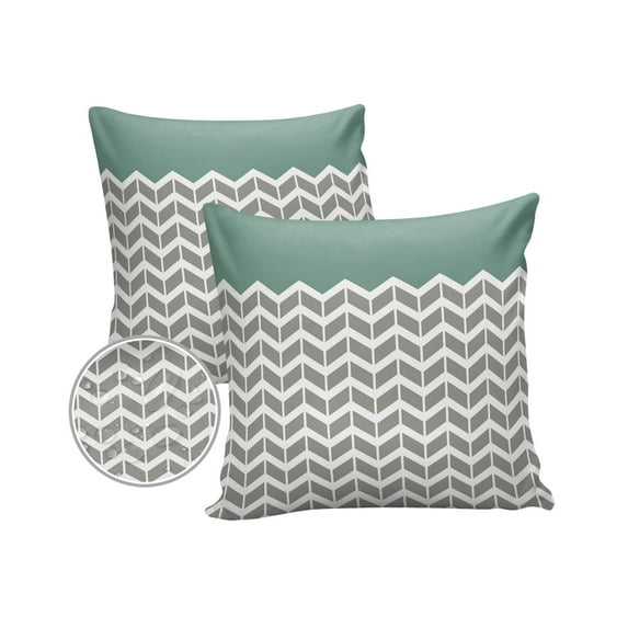 Pack of 2 Outdoor Pillow Covers, Geometric Chevron Pattern Green Waterproof Square Throw Pillowcase Cushion Decorative Pillow Covers for Couch Patio Tent, 24x24 in