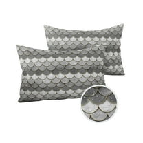 Pack of 2 Outdoor Pillow Covers, Gray Ombre Fish Scale Waterproof Square Throw Pillowcase Cushion Decorative Pillow Covers for Couch Patio Tent, 20x12 in