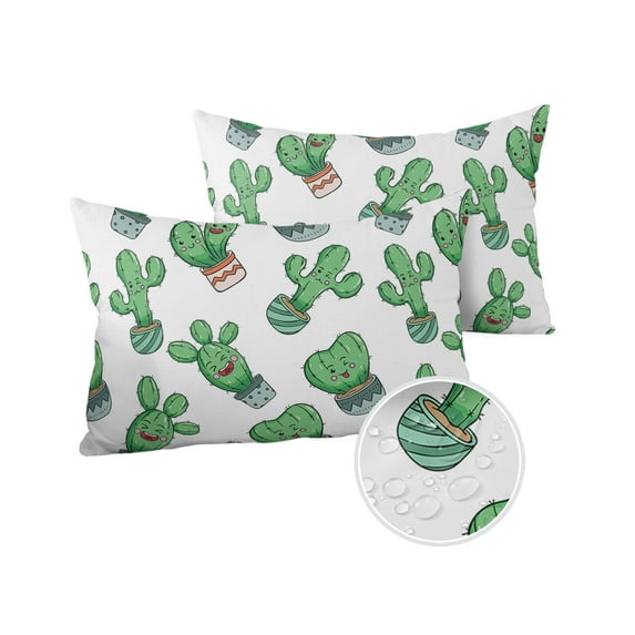 Pack of 2 Outdoor Pillow Covers, Green Cactus Succulent Plants Waterproof Square Throw Pillowcase Cushion Decorative Pillow Covers for Couch Patio Tent, 20x12 in