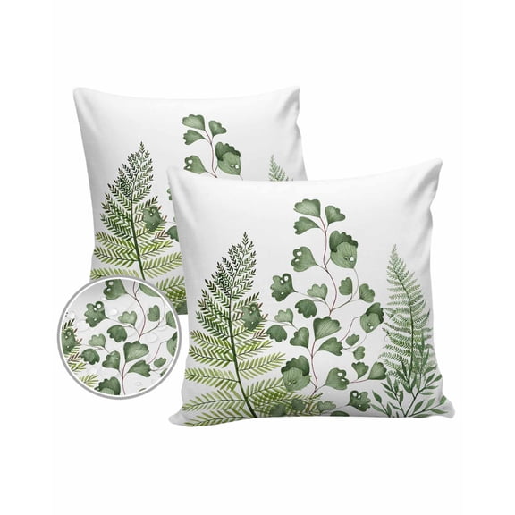 Pack of 2 Outdoor Pillow Covers, Green Fern Plant Leaves Waterproof Square Throw Pillowcase Cushion Decorative Pillow Covers for Couch Patio Tent, 16x16 in