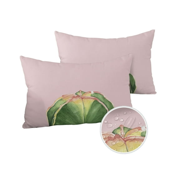 Pack of 2 Outdoor Pillow Covers, Green Succulent Cactus Waterproof Square Throw Pillowcase Cushion Decorative Pillow Covers for Couch Patio Tent, 20x12 in