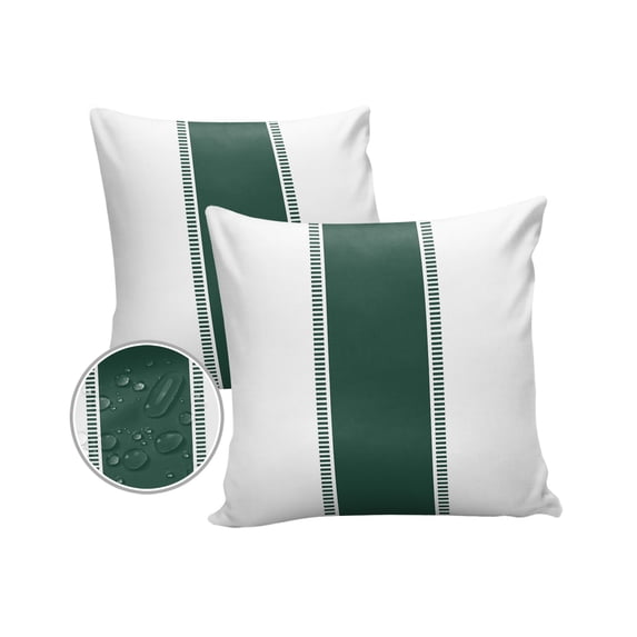 Pack of 2 Outdoor Pillow Covers, Green White Stripes Minimalist Simple Pattern Waterproof Square Throw Pillowcase Cushion Decorative Pillow Covers for Couch Patio Tent, 20x20 in