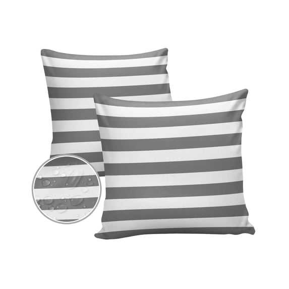 Pack of 2 Outdoor Pillow Covers, Grey and White Stripes Waterproof Square Throw Pillowcase Cushion Decorative Pillow Covers for Couch Patio Tent, 18x18 in