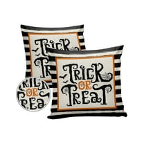 Pack of 2 Outdoor Pillow Covers, Halloween Trick or Treat Black Stripes Waterproof Square Throw Pillowcase Cushion Decorative Pillow Covers for Couch Patio Tent, 18x18 in