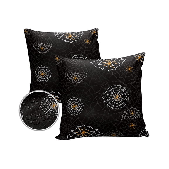 Pack of 2 Outdoor Pillow Covers, Halloween Wed Black Waterproof Square Throw Pillowcase Cushion Decorative Pillow Covers for Couch Patio Tent, 18x18 in