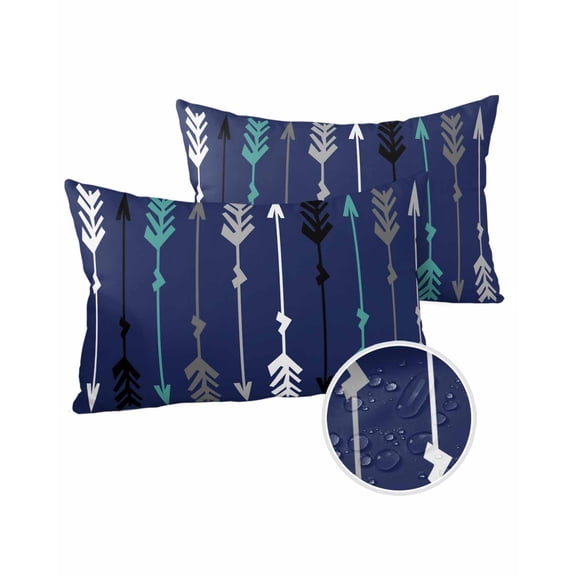 Pack of 2 Outdoor Pillow Covers, Indian Arrows Navy Blue Background Waterproof Square Throw Pillowcase Cushion Decorative Pillow Covers for Couch Patio Tent, 20x12 in