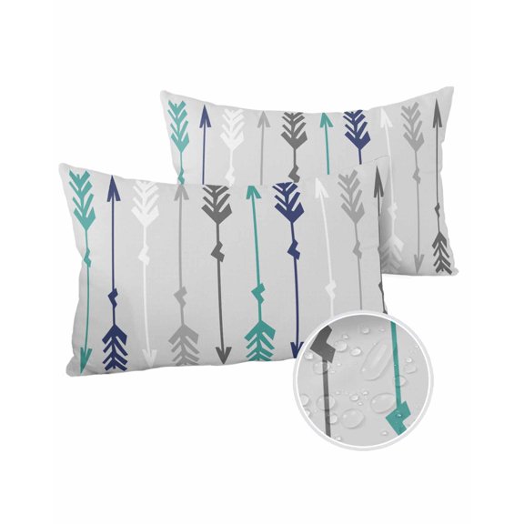 Pack of 2 Outdoor Pillow Covers, Indian Arrows Navy Grey Background Waterproof Square Throw Pillowcase Cushion Decorative Pillow Covers for Couch Patio Tent, 20x12 in