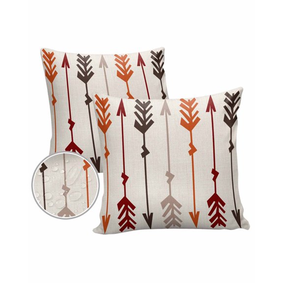 Pack of 2 Outdoor Pillow Covers, Indian Colorful Arrows Retro Linen Waterproof Square Throw Pillowcase Cushion Decorative Pillow Covers for Couch Patio Tent, 18x18 in