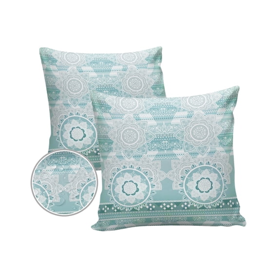 Pack of 2 Outdoor Pillow Covers, Indian Mandala Flower Pattern Waterproof Square Throw Pillowcase Cushion Decorative Pillow Covers for Couch Patio Tent, 18x18 in
