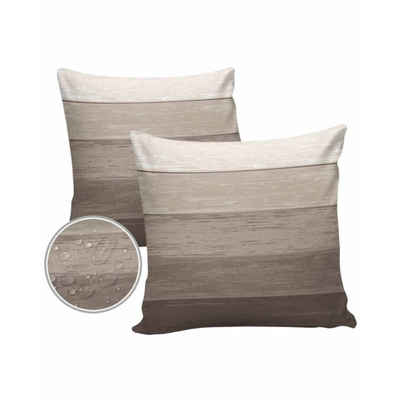 Pack of 2 Outdoor Pillow Covers, Khaki Striped Gradient Rustic Wood Board Waterproof Square Throw Pillowcase Cushion Decorative Pillow Covers for Couch Patio Tent, 18x18 in