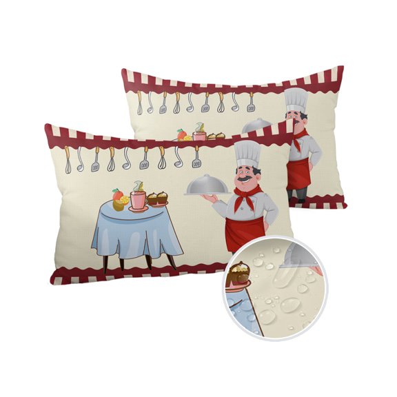 Pack of 2 Outdoor Pillow Covers, Kitchen Chief Knife Table Red Background Waterproof Square Throw Pillowcase Cushion Decorative Pillow Covers for Couch Patio Tent, 20x12 in