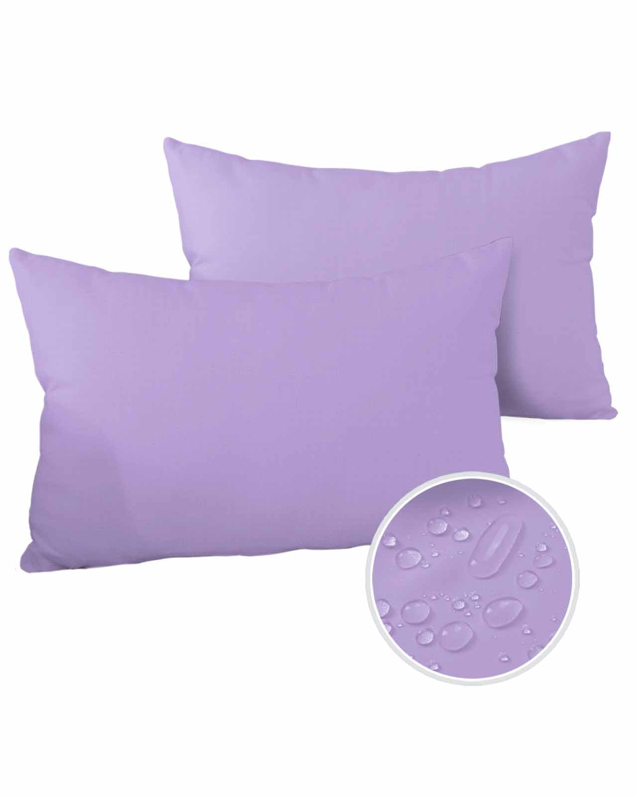 Pack of 2 Outdoor Pillow Covers, Lavender Purple Solid Color Waterproof Square Throw Pillowcase Cushion Decorative Pillow Covers for Couch Patio Tent, 20x12 in