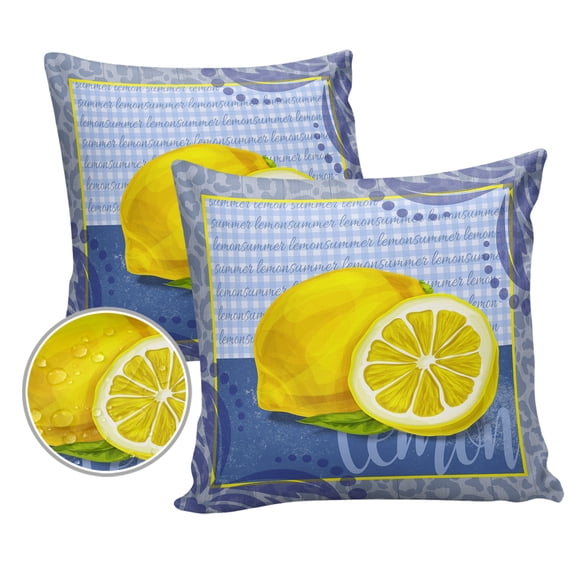 Pack of 2 Outdoor Pillow Covers, Lemon Leopard and Purple Buffalo Plaid Waterproof Square Throw Pillowcase Cushion Decorative Pillow Covers for Couch Patio Tent, 18x18 in