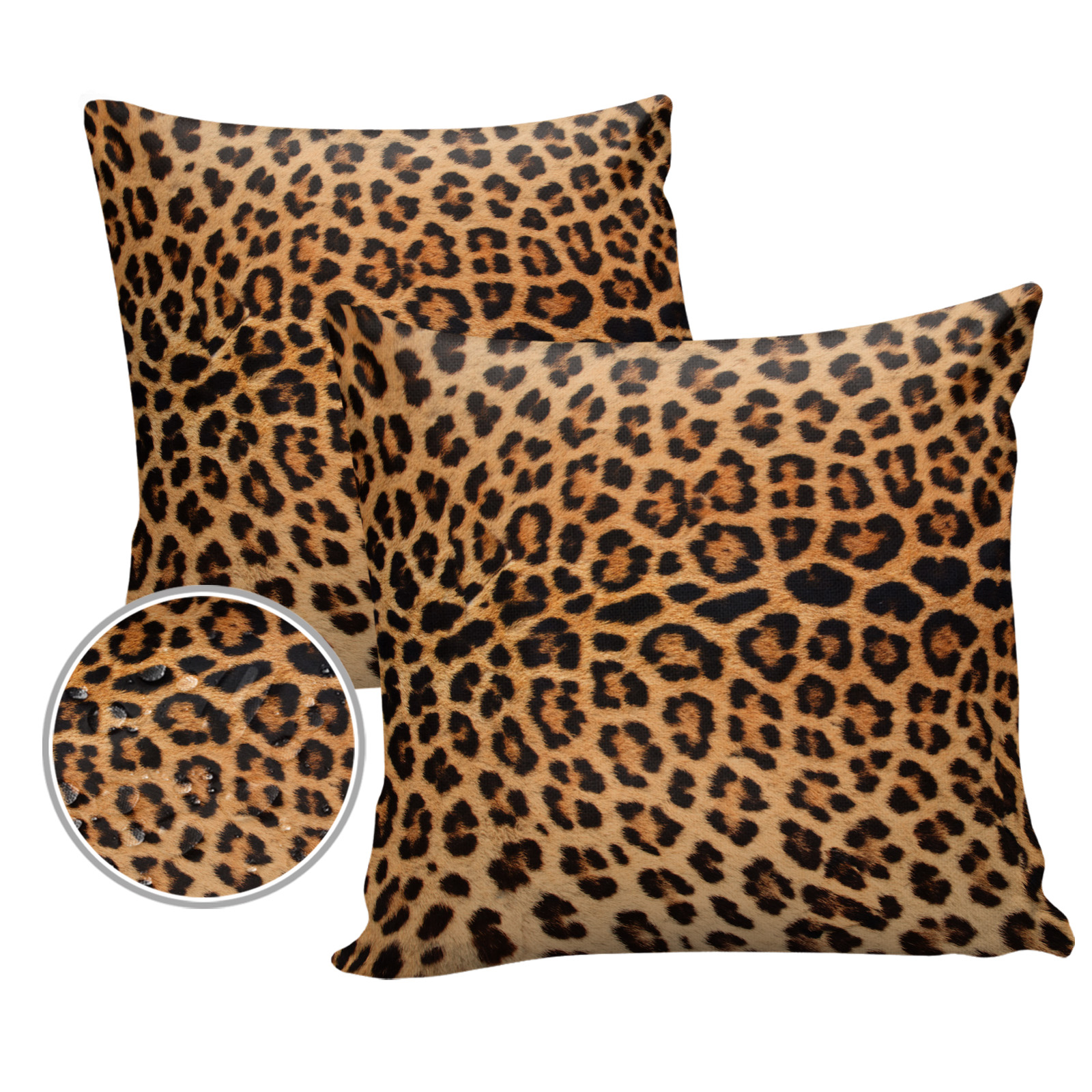 Pack of 2 Outdoor Pillow Covers, Leopard Animal Texture Waterproof Square Throw Pillowcase Cushion Decorative Pillow Covers for Couch Patio Tent, 20x20 in