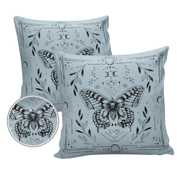 Pack of 2 Outdoor Pillow Covers, Magical Theme Witchy Art Butterfly Sun and Moon Waterproof Square Throw Pillowcase Cushion Decorative Pillow Covers for Couch Patio Tent, 16x16 in