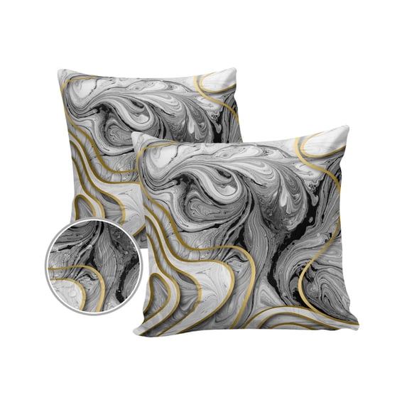 Pack of 2 Outdoor Pillow Covers, Marble Texture White Background Waterproof Square Throw Pillowcase Cushion Decorative Pillow Covers for Couch Patio Tent, 16x16 in