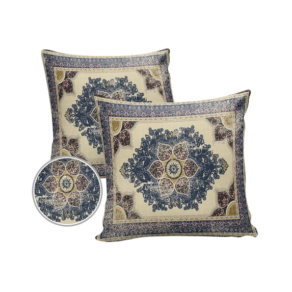 Pack of 2 Outdoor Pillow Covers, Medieval VintageTurkish Patterns Wallpaper Mural Waterproof Square Throw Pillowcase Cushion Decorative Pillow Covers for Couch Patio Tent, 16x16 in