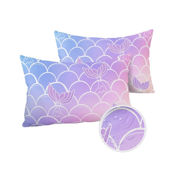 Pack of 2 Outdoor Pillow Covers, Mermaid Tail Rainbow Gradient Overlay Waterproof Square Throw Pillowcase Cushion Decorative Pillow Covers for Couch Patio Tent, 20x12 in
