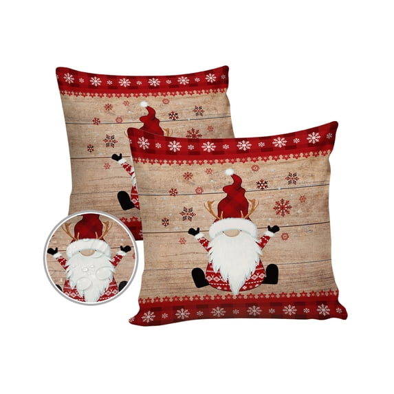 Pack of 2 Outdoor Pillow Covers, Merry Christmas Gnome Xmas Elf on Rustic Wood Grain Waterproof Square Throw Pillowcase Cushion Decorative Pillow Covers for Couch Patio Tent, 18x18 in
