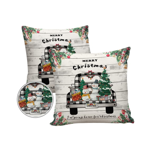 Pack of 2 Outdoor Pillow Covers, Merry Christmas I'm Going Home for Christmas,Buffalo Plaid Truck Waterproof Square Throw Pillowcase Cushion Decorative Pillow Covers for Couch Patio Tent, 20x20 in