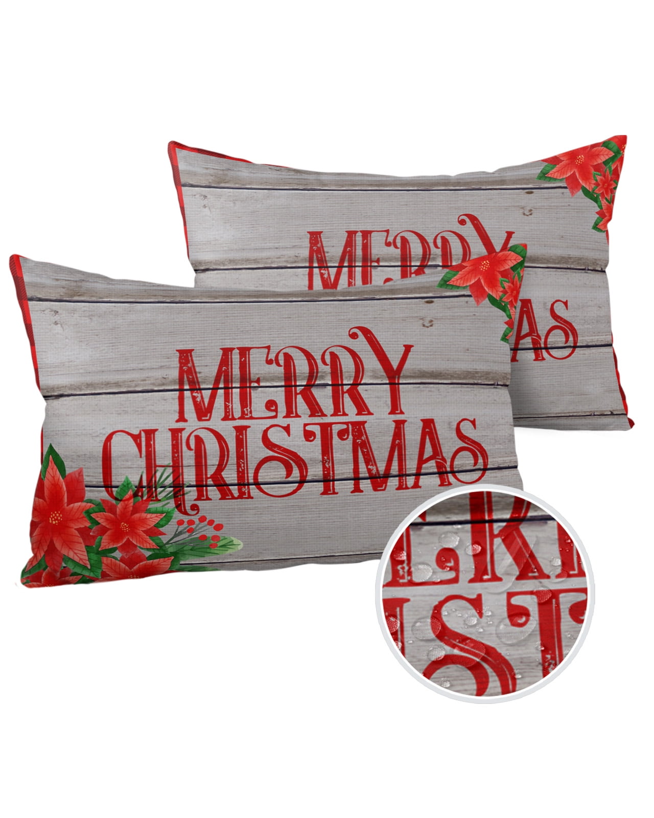 Pack of 2 Outdoor Pillow Covers, Merry Christmas Wood Grain