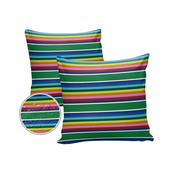 Pack of 2 Outdoor Pillow Covers, Mexico Geometric Rainbow Stripe Ethnic Bohemia Waterproof Square Throw Pillowcase Cushion Decorative Pillow Covers for Couch Patio Tent, 24x24 in