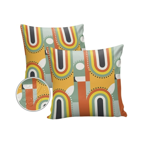 Pack of 2 Outdoor Pillow Covers, Mid-Century Modern Art Geometric Abstract Yellow Orange Waterproof Square Throw Pillowcase Cushion Decorative Pillow Covers for Couch Patio Tent, 20x20 in